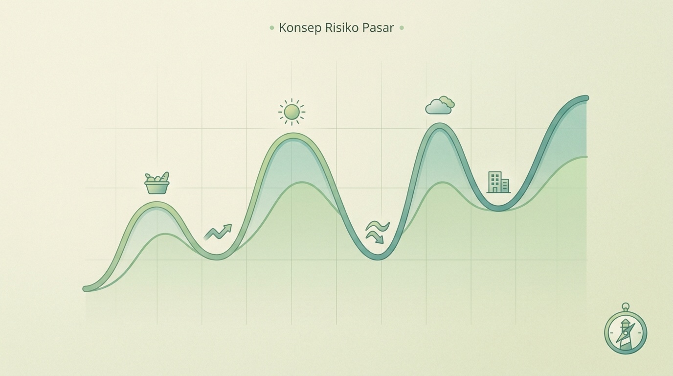 Ilustrasi konsep risiko pasar berupa garis yang bergerak naik turun secara tenang